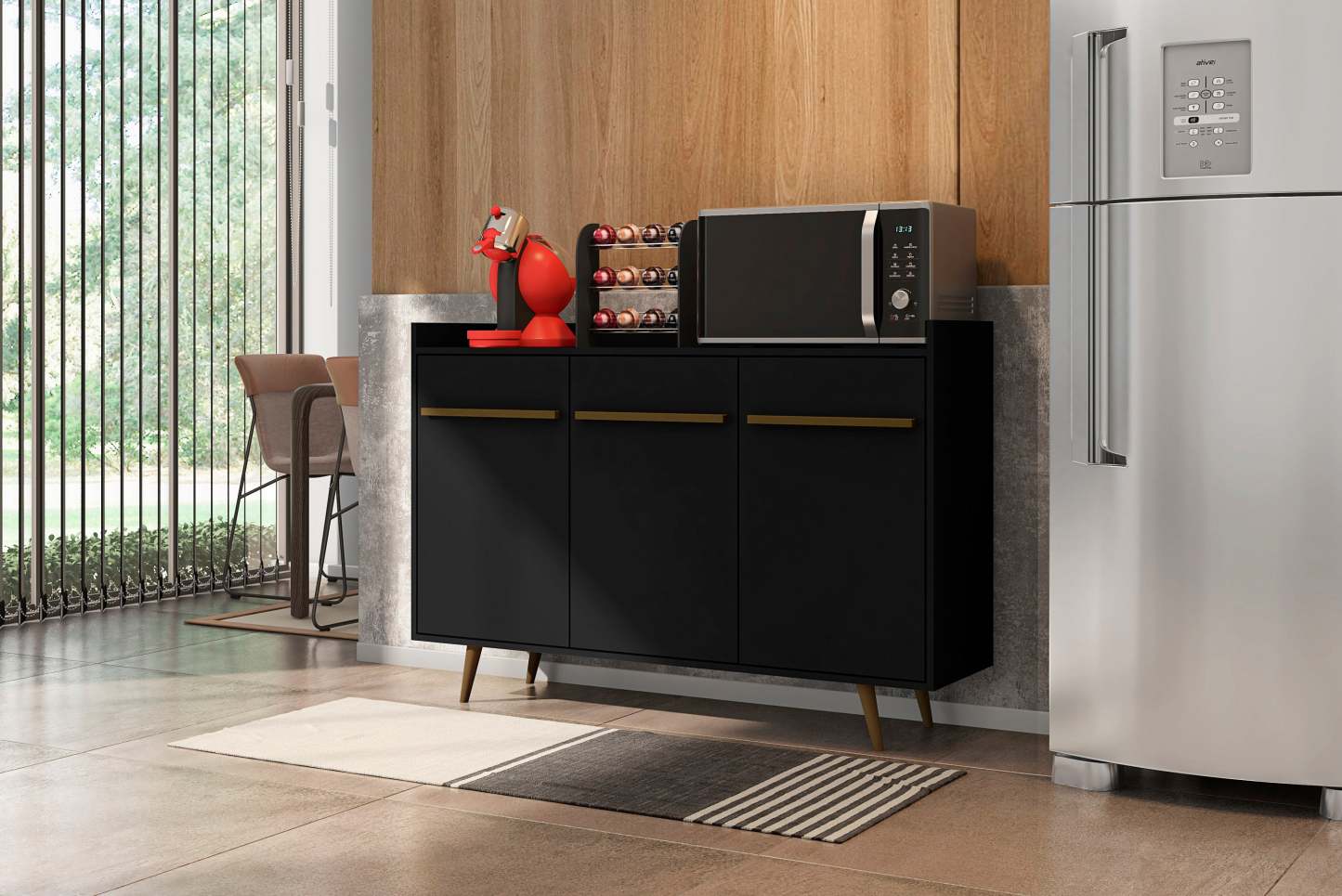 Manhattan Comfort Bradley 53,54" Buffet Stand avec 4 étagères - Noir|Buffet Bradley de Manhattan Comfort de 53,54 po avec 4 tablettes - noir