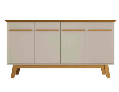 Manhattan Comfort Yonkers 62.99" Buffet avec pieds en bois massif et 2 armoires - Buffet blanc cassé et cannelle|Desserte Yonkers de Manhattan Comfort de 62,99 po avec pattes en bois massif et 2 armoires - blanc cassé et cannelle