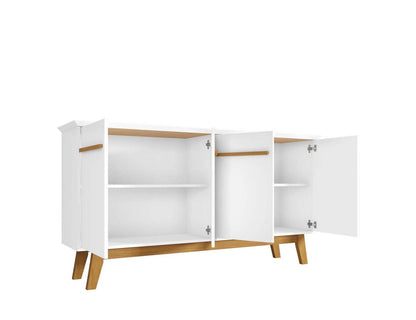 Manhattan Comfort Yonkers 62,99" Buffet avec pieds en bois massif et 2 armoires - Blanc|Desserte Yonkers de Manhattan Comfort de 62,99 po avec pattes en bois massif et 2 armoires - blanche