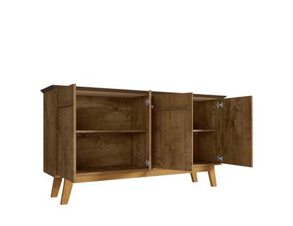 Manhattan Comfort Yonkers 62,99" Buffet avec pieds en bois massif et 2 armoires - Brun rustique|Desserte Yonkers de Manhattan Comfort de 62,99 po avec pattes en bois massif et 2 armoires - brun rustique