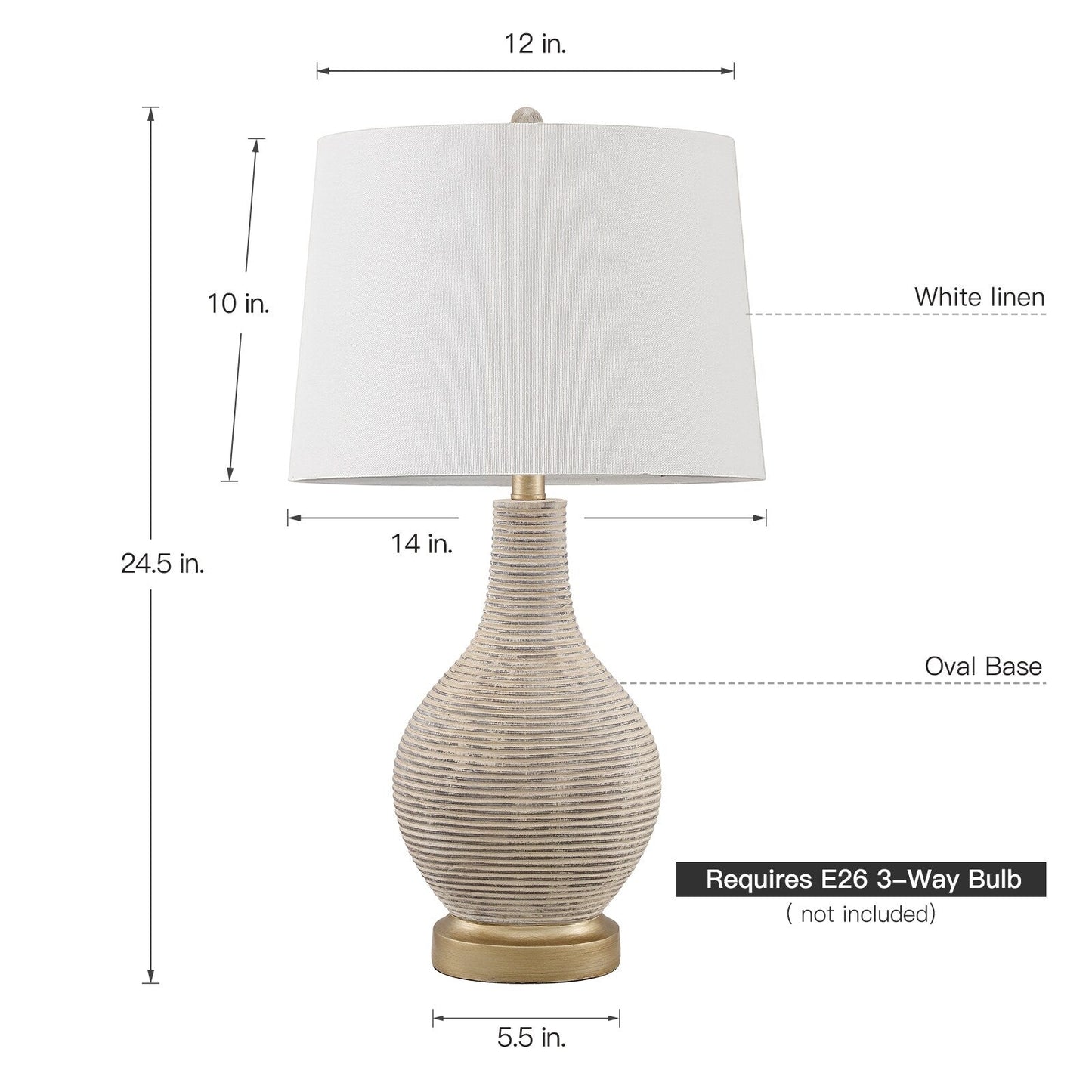 Lampe de table style ferme beige délavé/doré, 62 cm (lot de 2), abat-jour en lin blanc - 62 cm (24,5 po) de hauteur