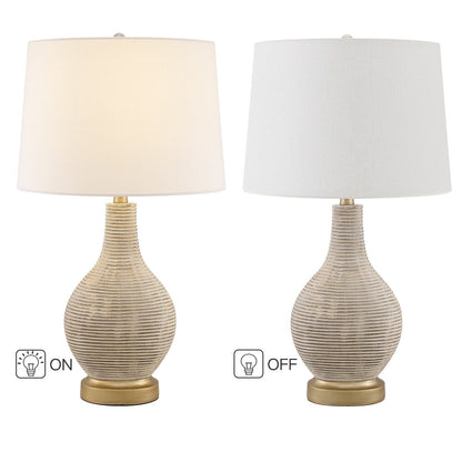 Lampe de table style ferme beige délavé/doré, 62 cm (lot de 2), abat-jour en lin blanc - 62 cm (24,5 po) de hauteur