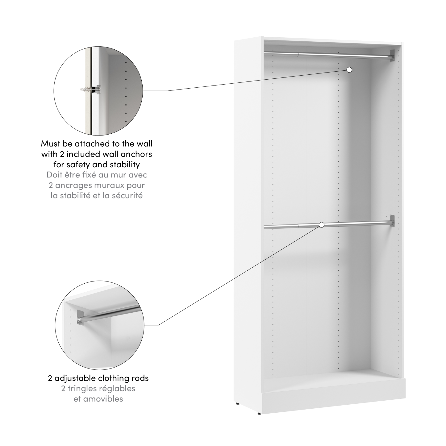 Bestar Florence 35 Modular Double Hanging Closet System - White|Système de garde-robe modulaire à 2 espaces pour suspension Florence de Bestar de 35 po - blanc