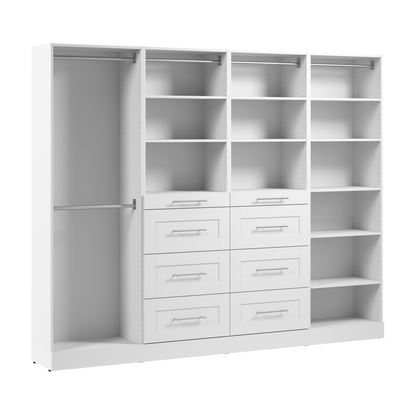 Bestar Florence 100 Système de garde-robe et pièce-penderie modulaire avec tringles, tablettes et tiroirs de style Shaker - blanc