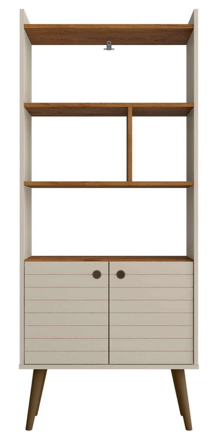 Manhattan Comfort Bogart 62.6 Mid-Century Modern Bookcase - Off-White &amp; Natural|Bibliothèque Bogart de Manhattan Comfort de 62,6 po de style moderne du milieu du 20e siècle - blanc cassé et naturel