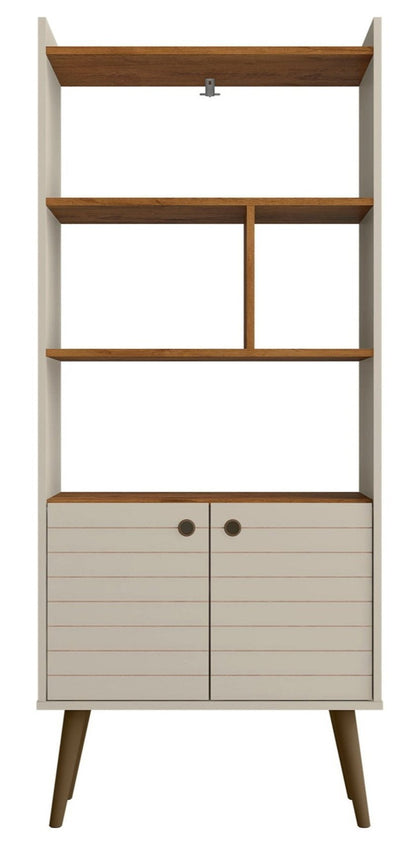 Manhattan Comfort Bogart 62.6 Mid-Century Modern Bookcase - Off-White &amp; Natural|Bibliothèque Bogart de Manhattan Comfort de 62,6 po de style moderne du milieu du 20e siècle - blanc cassé et naturel
