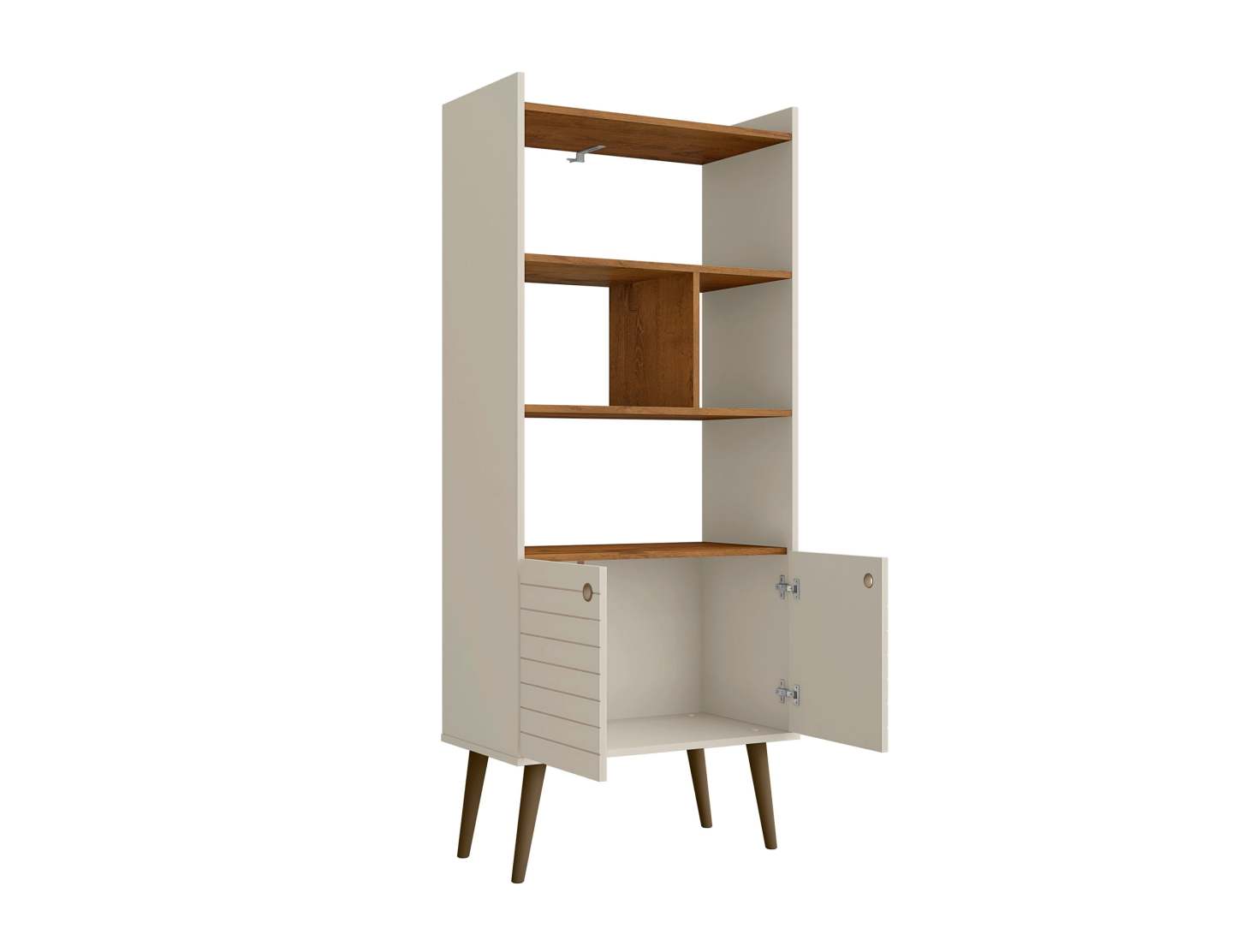 Manhattan Comfort Bogart 62.6 Mid-Century Modern Bookcase - Off-White &amp; Natural|Bibliothèque Bogart de Manhattan Comfort de 62,6 po de style moderne du milieu du 20e siècle - blanc cassé et naturel
