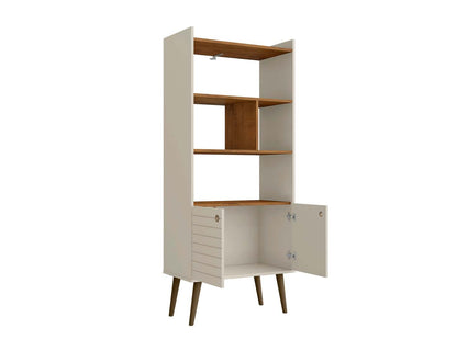 Manhattan Comfort Bogart 62.6 Mid-Century Modern Bookcase - Off-White &amp; Natural|Bibliothèque Bogart de Manhattan Comfort de 62,6 po de style moderne du milieu du 20e siècle - blanc cassé et naturel