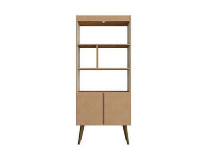 Manhattan Comfort Bogart 62.6 Mid-Century Modern Bookcase - Off-White &amp; Natural|Bibliothèque Bogart de Manhattan Comfort de 62,6 po de style moderne du milieu du 20e siècle - blanc cassé et naturel
