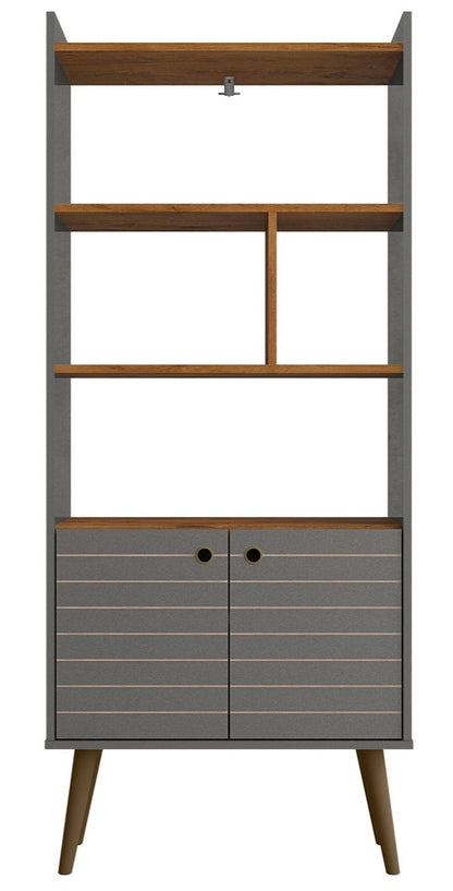 Manhattan Comfort Bogart 62.6 Mid-Century Modern Bookcase - Grey &amp; Natural|Bibliothèque Bogart de Manhattan Comfort de 62,6 po de style moderne du milieu du 20e siècle - grise et naturelle