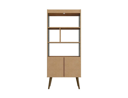 Manhattan Comfort Bogart 62.6 Mid-Century Modern Bookcase - Grey &amp; Natural|Bibliothèque Bogart de Manhattan Comfort de 62,6 po de style moderne du milieu du 20e siècle - grise et naturelle