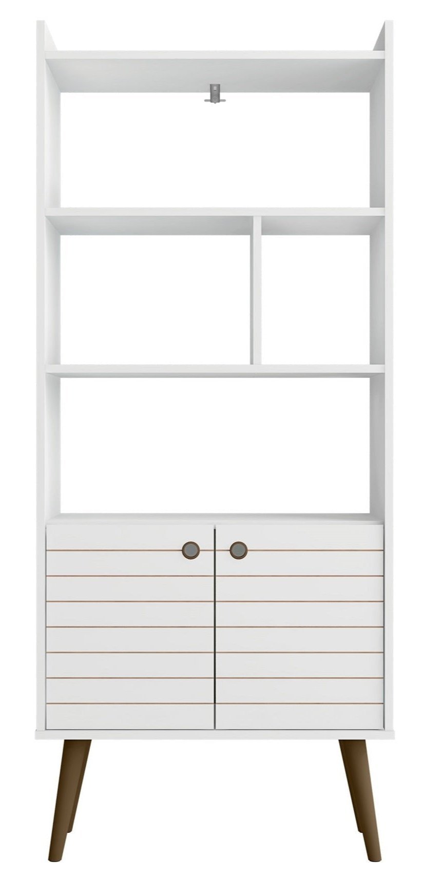 Manhattan Comfort Bogart 62.6 Mid-Century Modern Bookcase - White &amp; Natural|Bibliothèque Bogart de Manhattan Comfort de 62,6 po de style moderne du milieu du 20e siècle - blanche et naturelle