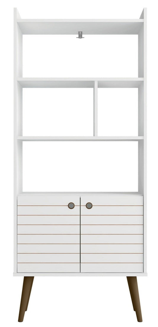 Manhattan Comfort Bogart 62.6 Mid-Century Modern Bookcase - White &amp; Natural|Bibliothèque Bogart de Manhattan Comfort de 62,6 po de style moderne du milieu du 20e siècle - blanche et naturelle
