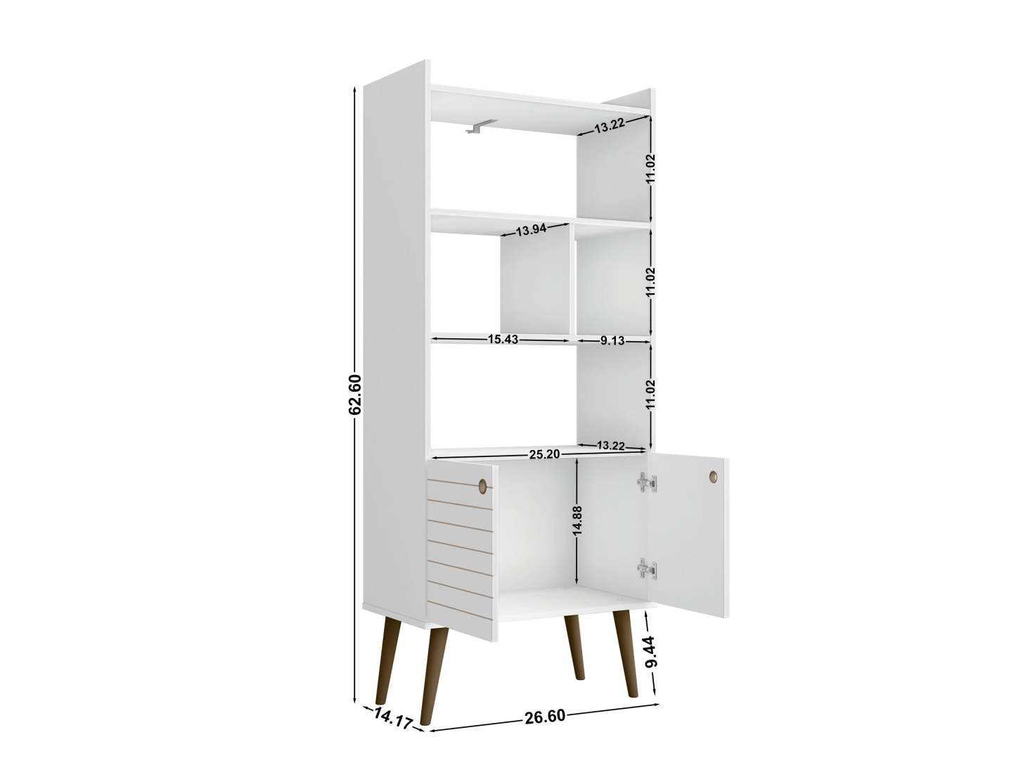Manhattan Comfort Bogart 62.6 Mid-Century Modern Bookcase - White &amp; Natural|Bibliothèque Bogart de Manhattan Comfort de 62,6 po de style moderne du milieu du 20e siècle - blanche et naturelle