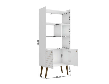 Manhattan Comfort Bogart 62.6 Mid-Century Modern Bookcase - White &amp; Natural|Bibliothèque Bogart de Manhattan Comfort de 62,6 po de style moderne du milieu du 20e siècle - blanche et naturelle