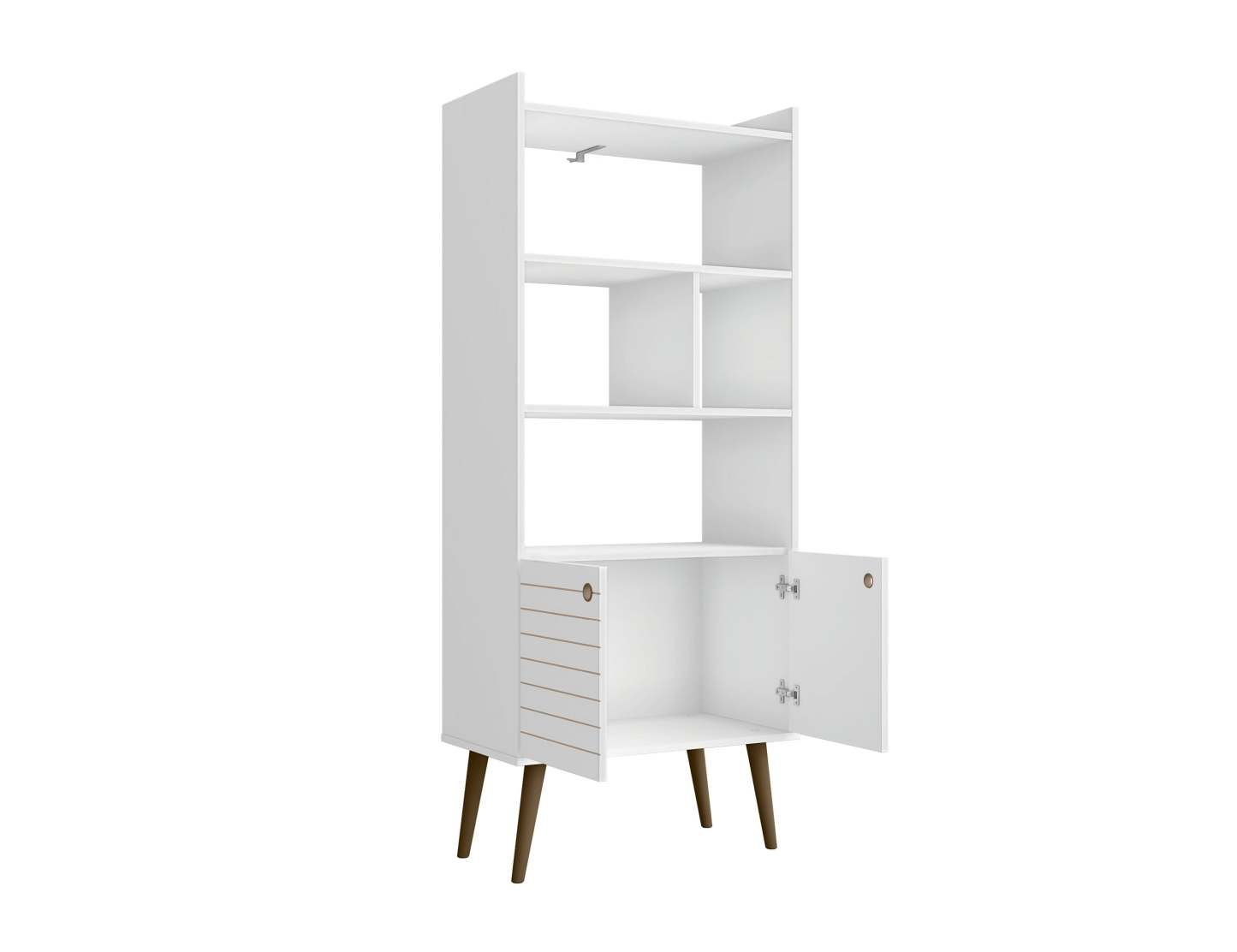 Manhattan Comfort Bogart 62.6 Mid-Century Modern Bookcase - White &amp; Natural|Bibliothèque Bogart de Manhattan Comfort de 62,6 po de style moderne du milieu du 20e siècle - blanche et naturelle