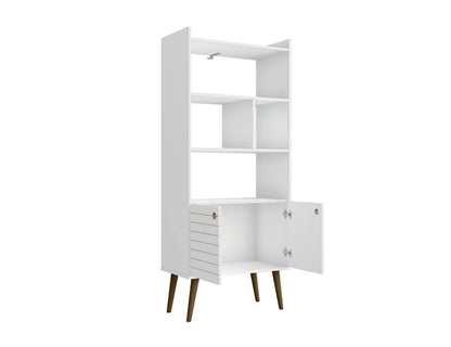 Manhattan Comfort Bogart 62.6 Mid-Century Modern Bookcase - White &amp; Natural|Bibliothèque Bogart de Manhattan Comfort de 62,6 po de style moderne du milieu du 20e siècle - blanche et naturelle