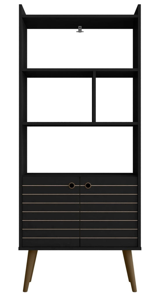 Manhattan Comfort Bogart 62.6 Mid-Century Modern Bookcase - Black &amp; Natural|Bibliothèque Bogart de Manhattan Comfort de 62,6 po de style moderne du milieu du 20e siècle - noire et naturelle