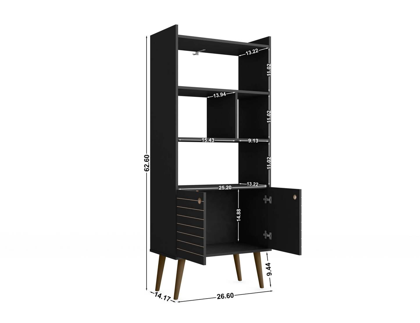 Manhattan Comfort Bogart 62.6 Mid-Century Modern Bookcase - Black &amp; Natural|Bibliothèque Bogart de Manhattan Comfort de 62,6 po de style moderne du milieu du 20e siècle - noire et naturelle