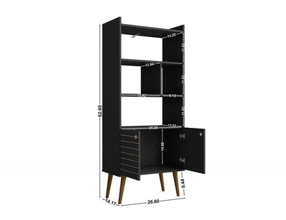 Manhattan Comfort Bogart 62.6 Mid-Century Modern Bookcase - Black &amp; Natural|Bibliothèque Bogart de Manhattan Comfort de 62,6 po de style moderne du milieu du 20e siècle - noire et naturelle