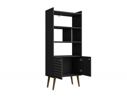 Manhattan Comfort Bogart 62.6 Mid-Century Modern Bookcase - Black &amp; Natural|Bibliothèque Bogart de Manhattan Comfort de 62,6 po de style moderne du milieu du 20e siècle - noire et naturelle
