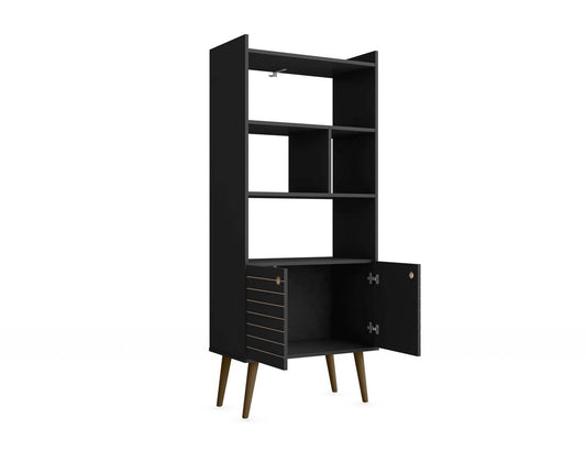 Manhattan Comfort Bogart 62.6 Mid-Century Modern Bookcase - Black &amp; Natural|Bibliothèque Bogart de Manhattan Comfort de 62,6 po de style moderne du milieu du 20e siècle - noire et naturelle