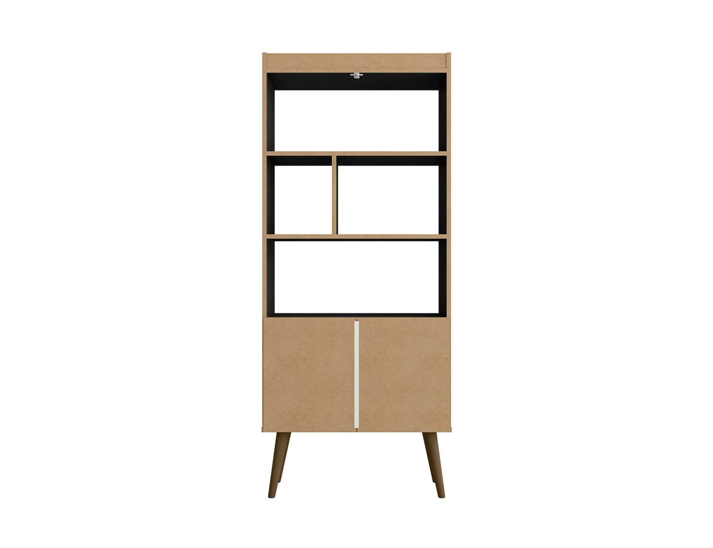 Manhattan Comfort Bogart 62.6 Mid-Century Modern Bookcase - Black &amp; Natural|Bibliothèque Bogart de Manhattan Comfort de 62,6 po de style moderne du milieu du 20e siècle - noire et naturelle
