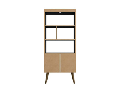 Manhattan Comfort Bogart 62.6 Mid-Century Modern Bookcase - Black &amp; Natural|Bibliothèque Bogart de Manhattan Comfort de 62,6 po de style moderne du milieu du 20e siècle - noire et naturelle