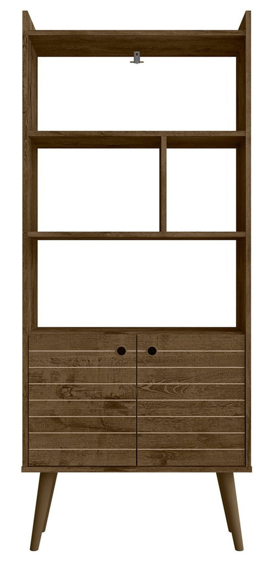 Manhattan Comfort Bogart 62.6 Mid-Century Modern Bookcase - Rustic Brown &amp; Natural|Bibliothèque Bogart de Manhattan Comfort de 62,6 po de style moderne du milieu du 20e siècle - brun rustique et naturel
