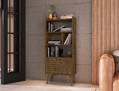 Manhattan Comfort Bogart 62.6 Mid-Century Modern Bookcase - Rustic Brown &amp; Natural|Bibliothèque Bogart de Manhattan Comfort de 62,6 po de style moderne du milieu du 20e siècle - brun rustique et naturel