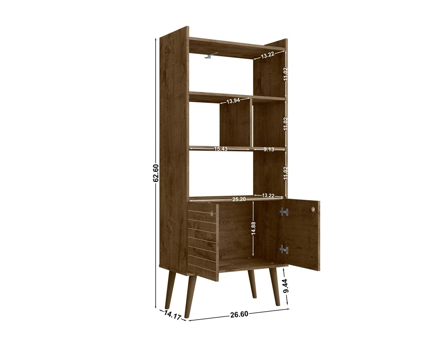 Manhattan Comfort Bogart 62.6 Mid-Century Modern Bookcase - Rustic Brown &amp; Natural|Bibliothèque Bogart de Manhattan Comfort de 62,6 po de style moderne du milieu du 20e siècle - brun rustique et naturel