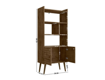 Manhattan Comfort Bogart 62.6 Mid-Century Modern Bookcase - Rustic Brown &amp; Natural|Bibliothèque Bogart de Manhattan Comfort de 62,6 po de style moderne du milieu du 20e siècle - brun rustique et naturel