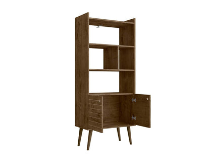 Manhattan Comfort Bogart 62.6 Mid-Century Modern Bookcase - Rustic Brown &amp; Natural|Bibliothèque Bogart de Manhattan Comfort de 62,6 po de style moderne du milieu du 20e siècle - brun rustique et naturel