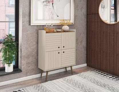 Manhattan Comfort Bogart Mid-Century Modern Accent Cabinet - Off-White &amp; Natural|Armoire décorative Bogart de Manhattan Comfort de style moderne du milieu du 20e siècle - blanc cassé et naturel