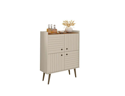 Manhattan Comfort Bogart Mid-Century Modern Accent Cabinet - Off-White &amp; Natural|Armoire décorative Bogart de Manhattan Comfort de style moderne du milieu du 20e siècle - blanc cassé et naturel