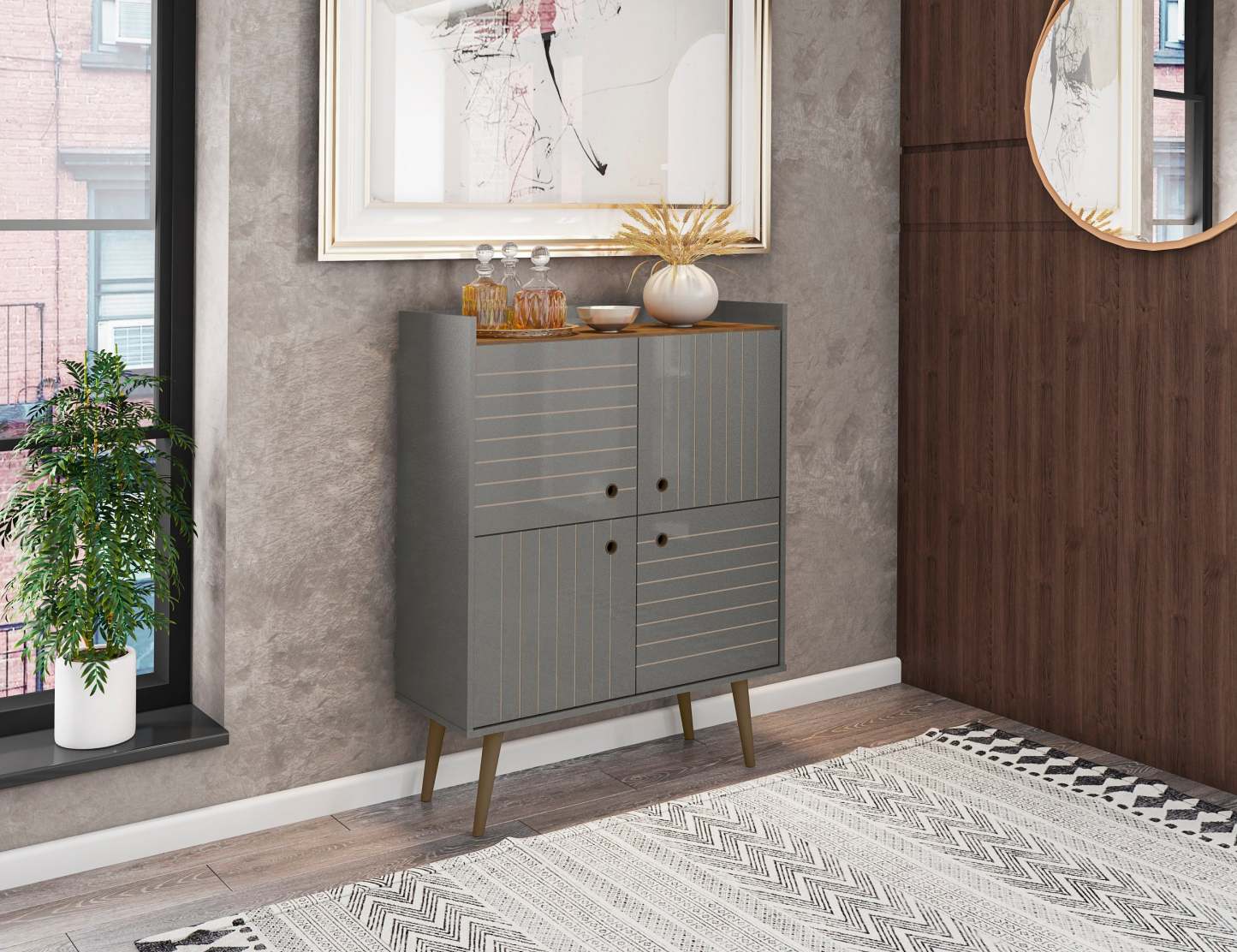 Manhattan Comfort Bogart Mid-Century Modern Accent Cabinet - Grey &amp; Natural|Armoire décorative Bogart de Manhattan Comfort de style moderne du milieu du 20e siècle - grise et naturelle