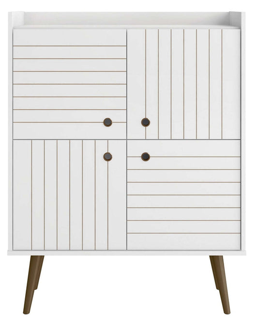 Manhattan Comfort Bogart Mid-Century Modern Accent Cabinet - White &amp; Natural|Armoire décorative Bogart de Manhattan Comfort de style moderne du milieu du 20e siècle - blanche et naturelle