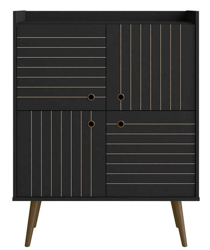 Manhattan Comfort Bogart Mid-century Modern Accent Cabinet - Black &amp; Natural|Armoire décorative Bogart de Manhattan Comfort de style moderne du milieu du 20e siècle - noire et naturelle