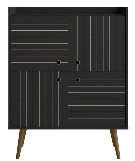 Manhattan Comfort Bogart Mid-century Modern Accent Cabinet - Black &amp; Natural|Armoire décorative Bogart de Manhattan Comfort de style moderne du milieu du 20e siècle - noire et naturelle