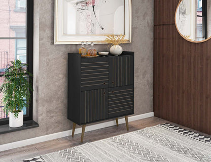 Manhattan Comfort Bogart Mid-century Modern Accent Cabinet - Black &amp; Natural|Armoire décorative Bogart de Manhattan Comfort de style moderne du milieu du 20e siècle - noire et naturelle