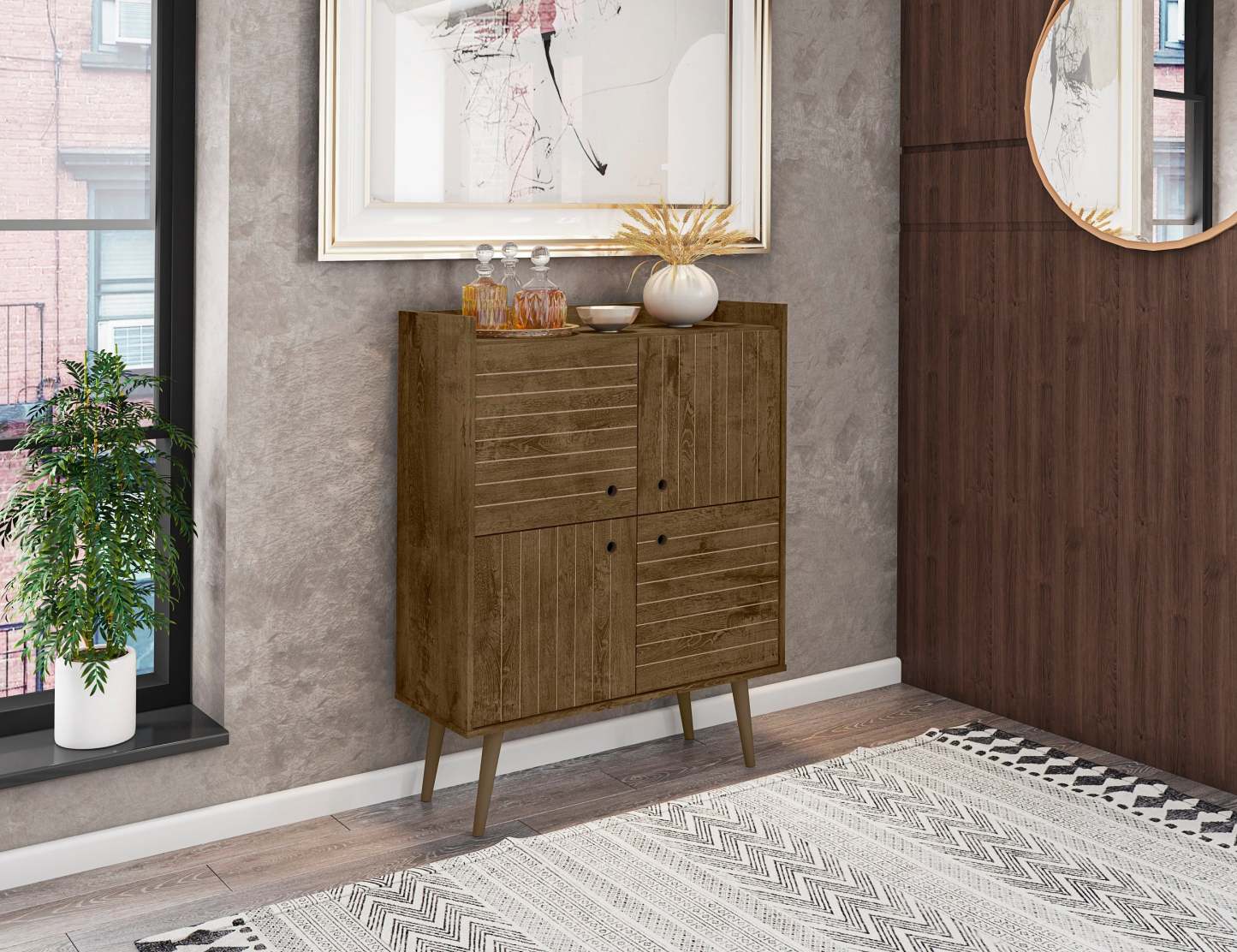 Manhattan Comfort Bogart Mid-Century Modern Accent Cabinet - Rustic Brown &amp; Natural|Armoire décorative Bogart de Manhattan Comfort de style moderne du milieu du 20e siècle - brun rustique et naturel
