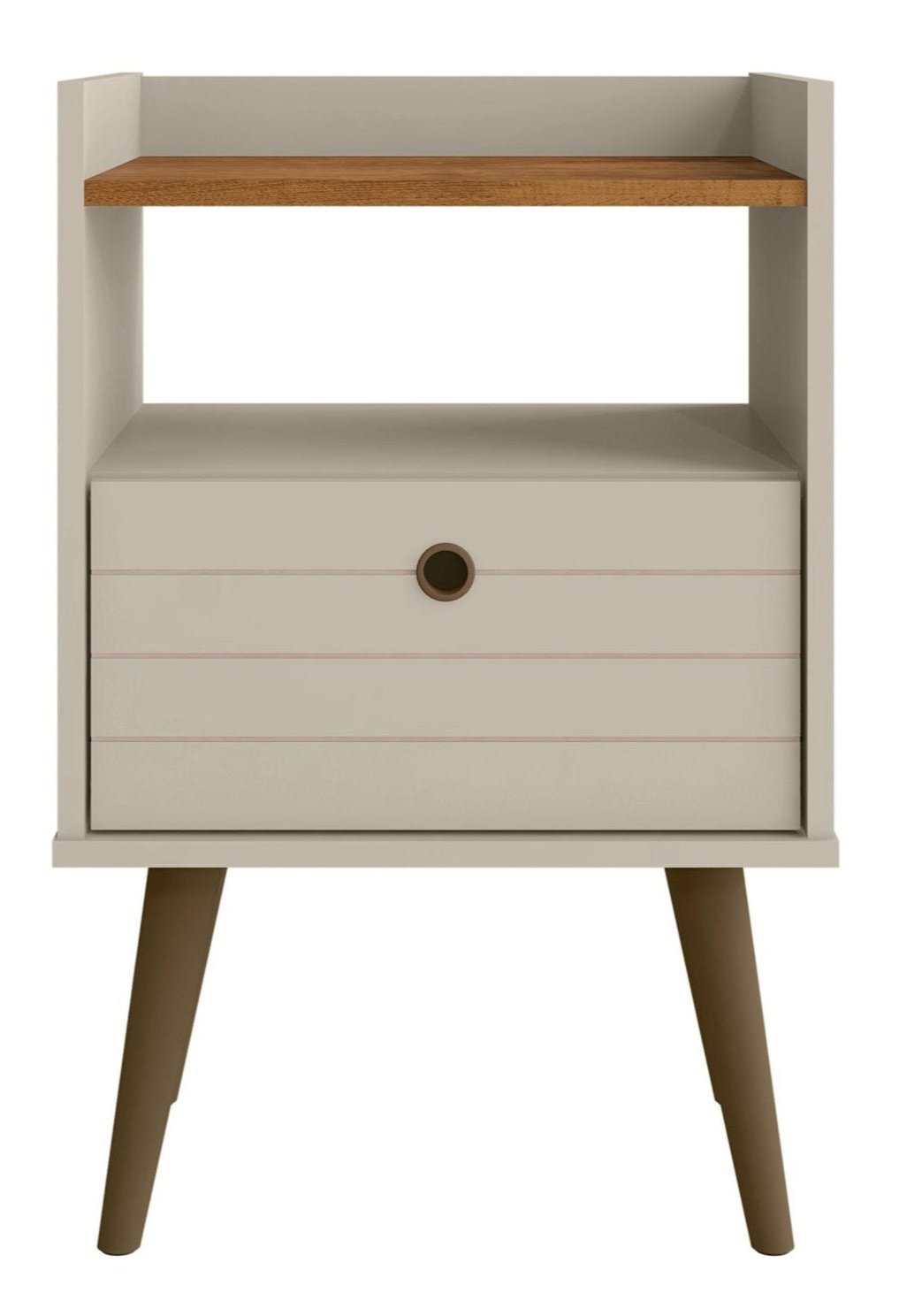 Manhattan Comfort Bogart Mid-Century Modern Nightstand - Off-white &amp; Natural|Table de nuit Bogart de Manhattan Comfort de style moderne du milieu du 20e siècle - blanc cassé et naturel