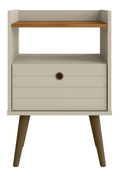 Manhattan Comfort Bogart Mid-Century Modern Nightstand - Off-white &amp; Natural|Table de nuit Bogart de Manhattan Comfort de style moderne du milieu du 20e siècle - blanc cassé et naturel