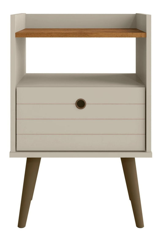 Manhattan Comfort Bogart Mid-Century Modern Nightstand - Off-white &amp; Natural|Table de nuit Bogart de Manhattan Comfort de style moderne du milieu du 20e siècle - blanc cassé et naturel