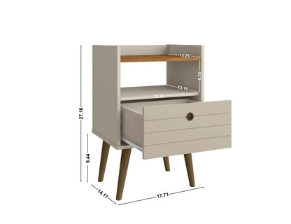 Manhattan Comfort Bogart Mid-Century Modern Nightstand - Off-white &amp; Natural|Table de nuit Bogart de Manhattan Comfort de style moderne du milieu du 20e siècle - blanc cassé et naturel