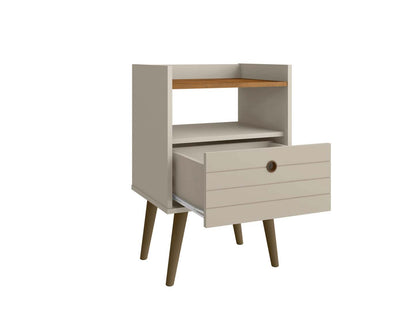 Manhattan Comfort Bogart Mid-Century Modern Nightstand - Off-white &amp; Natural|Table de nuit Bogart de Manhattan Comfort de style moderne du milieu du 20e siècle - blanc cassé et naturel