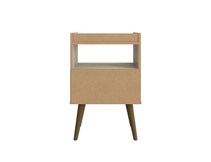 Manhattan Comfort Bogart Mid-Century Modern Nightstand - Off-white &amp; Natural|Table de nuit Bogart de Manhattan Comfort de style moderne du milieu du 20e siècle - blanc cassé et naturel
