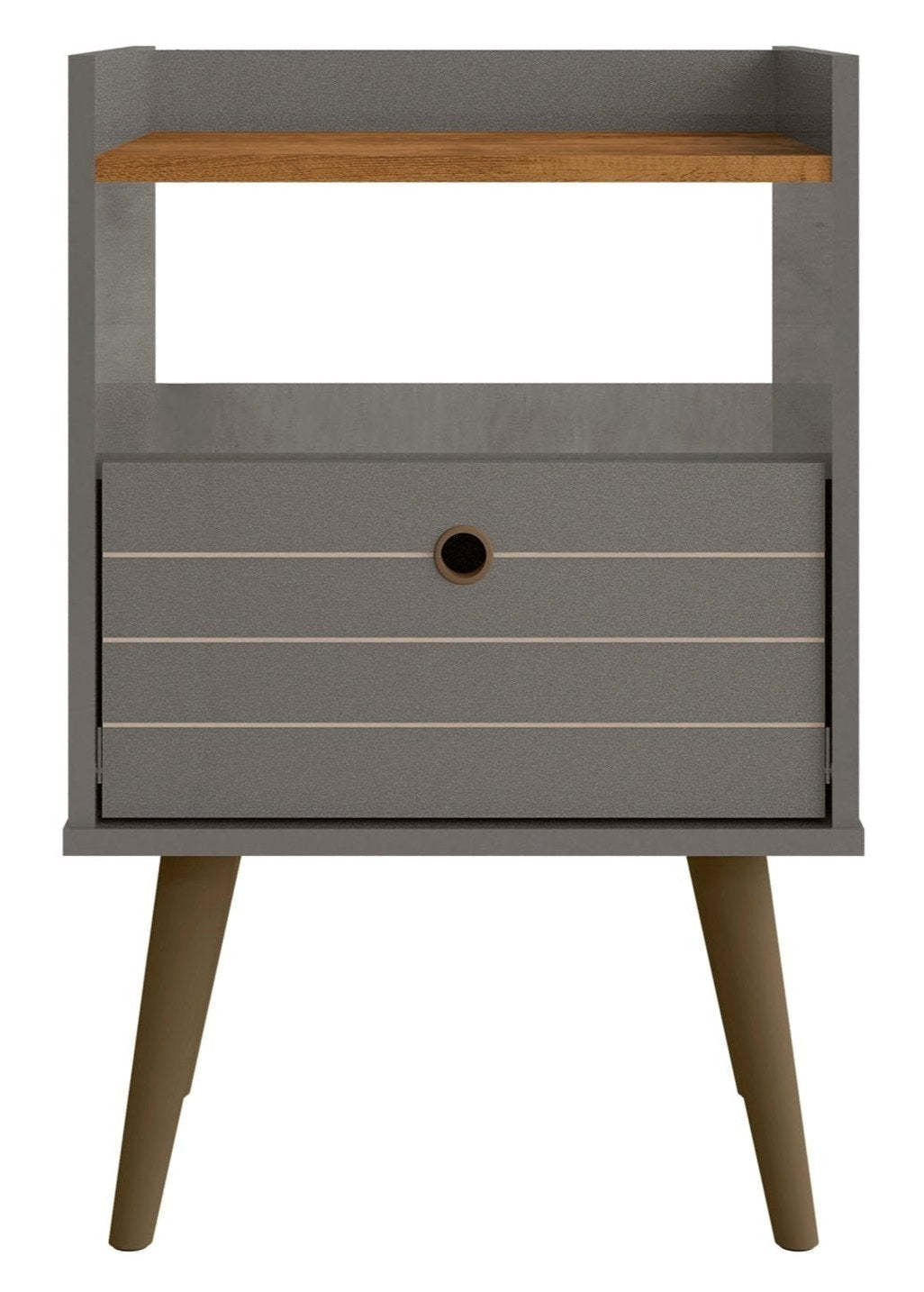 Manhattan Comfort Bogart Mid-Century Modern Nightstand - Grey &amp; Natural|Table de nuit Bogart de Manhattan Comfort de style moderne du milieu du 20e siècle - grise et naturelle