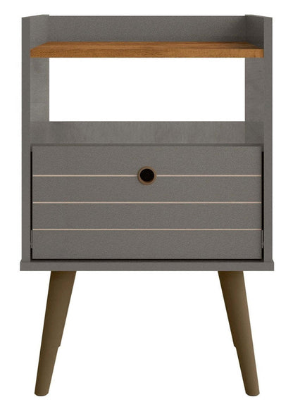 Manhattan Comfort Bogart Mid-Century Modern Nightstand - Grey &amp; Natural|Table de nuit Bogart de Manhattan Comfort de style moderne du milieu du 20e siècle - grise et naturelle
