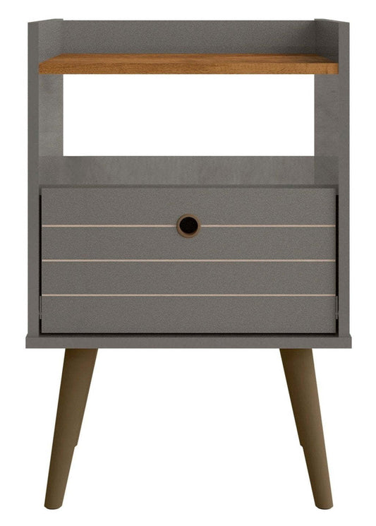 Manhattan Comfort Bogart Mid-Century Modern Nightstand - Grey &amp; Natural|Table de nuit Bogart de Manhattan Comfort de style moderne du milieu du 20e siècle - grise et naturelle